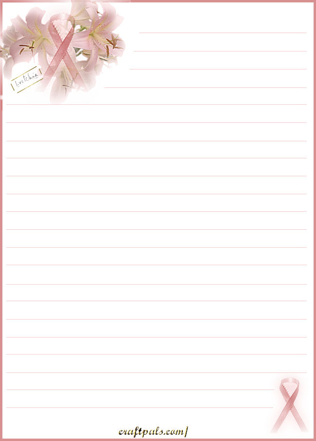 Free Printable Breast Cancer Notepaper With Pink Lilies From My 